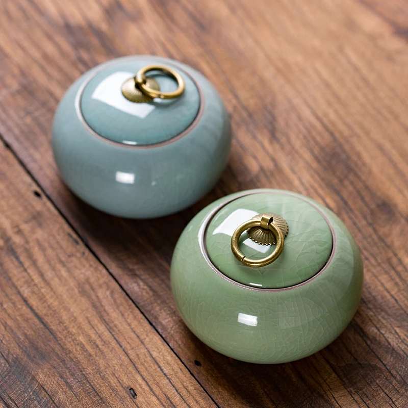 家用青瓷茶叶罐陶瓷哥窑半手工储存罐茶罐茶具普洱密封罐