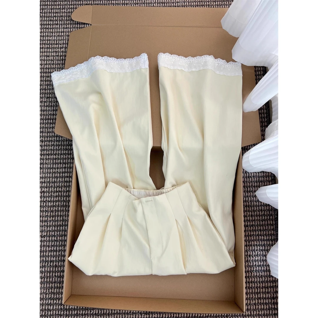 【蕾丝花边】高级感纯色睡裤女2025夏款气质垂感大码显瘦直筒长裤