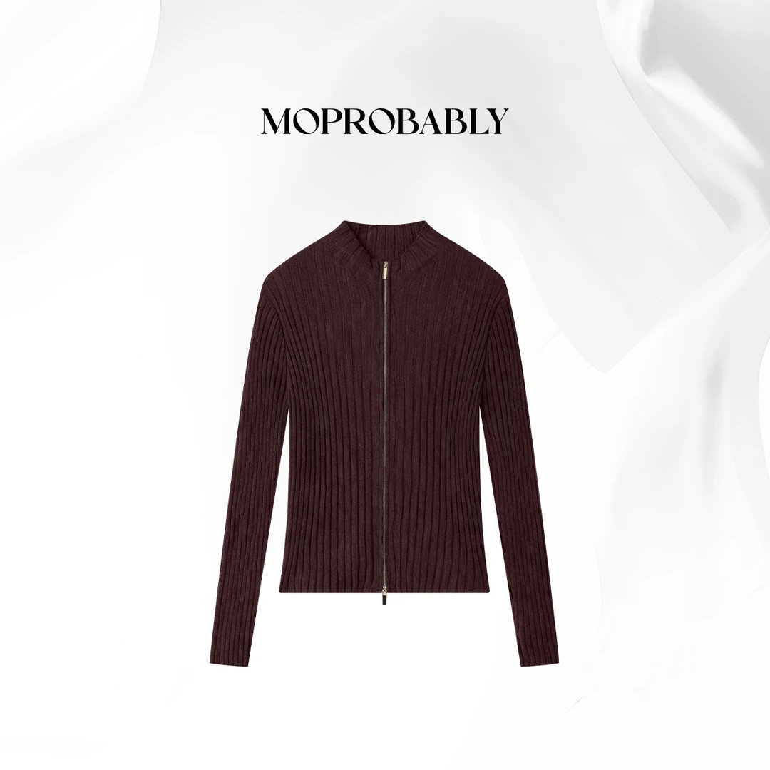 Moprobably贝贝「澜衫」“100绵羊毛”气质百搭立领毛织开衫B5476127