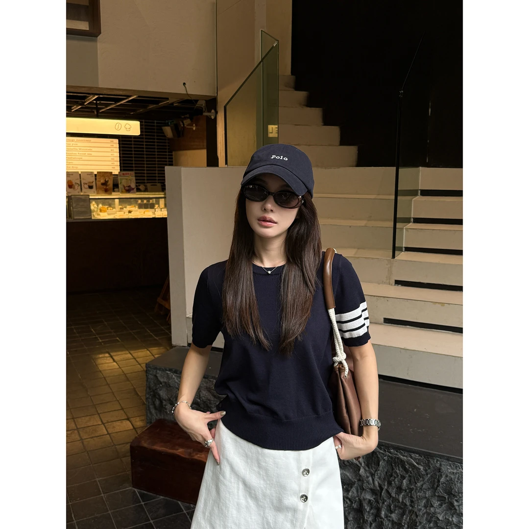 【霍格沃茨】“莱赛尔天丝”极简设计感撞色拼接条纹透气舒适T恤21648