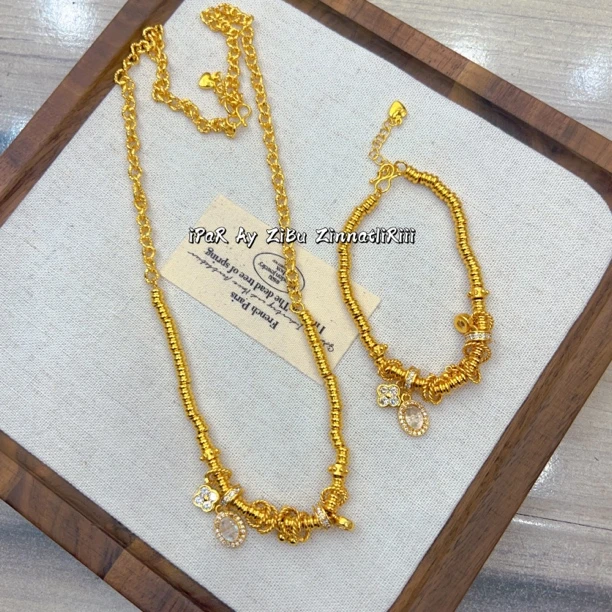 铜合金项链 新款时尚大方百搭气质个性古法两件套 项链 手链轻奢