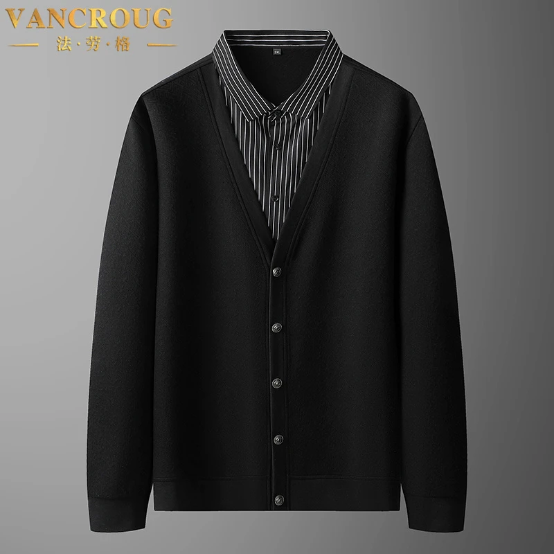 VANCROUG/法劳格针织衫男士秋季时尚休闲百搭大码宽松假两件上衣