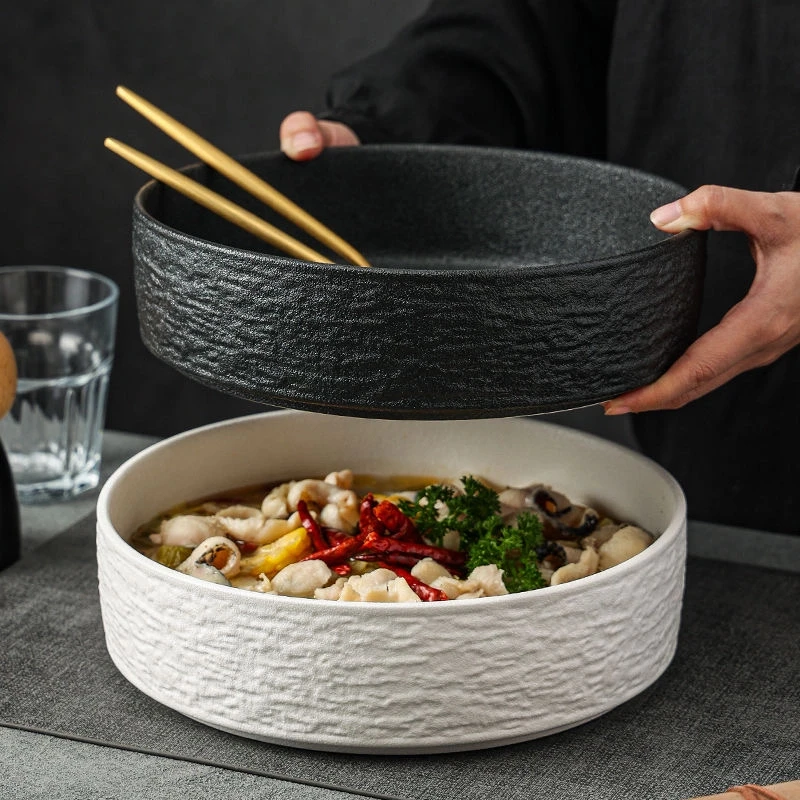 日式陶瓷石纹汤盆酸菜鱼专用家用大容量高颜值汤盆毛血旺水煮鱼碗