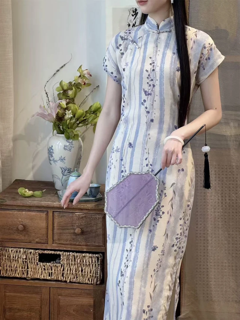 【紫藤萝】上上签 夏季新款古法全开襟少女旗袍复古气质日常国风