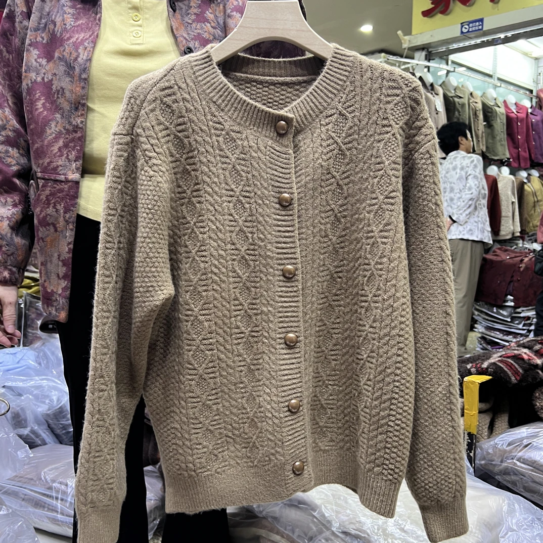 女圆领毛针织衫复古牦牛针织开衫上衣时尚衫女装