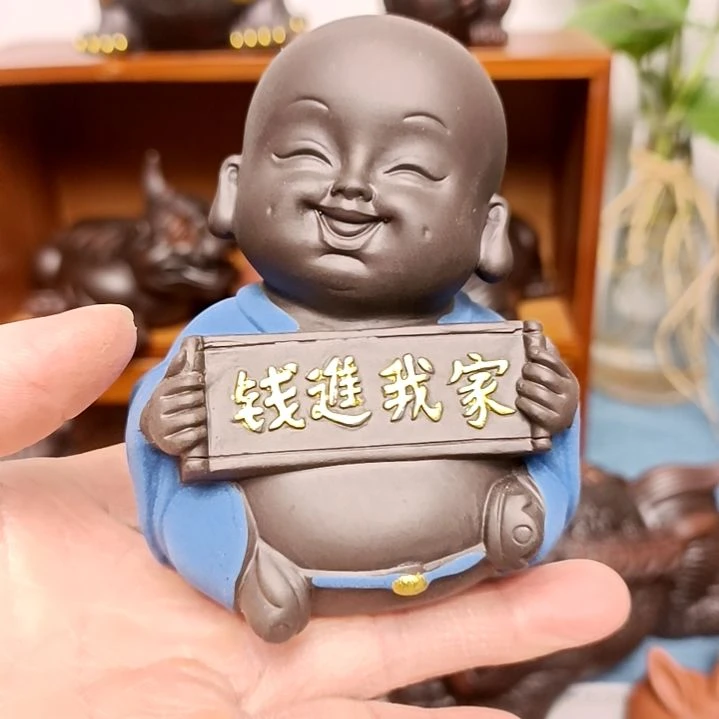茶宠紫砂小和尚茶宠摆件