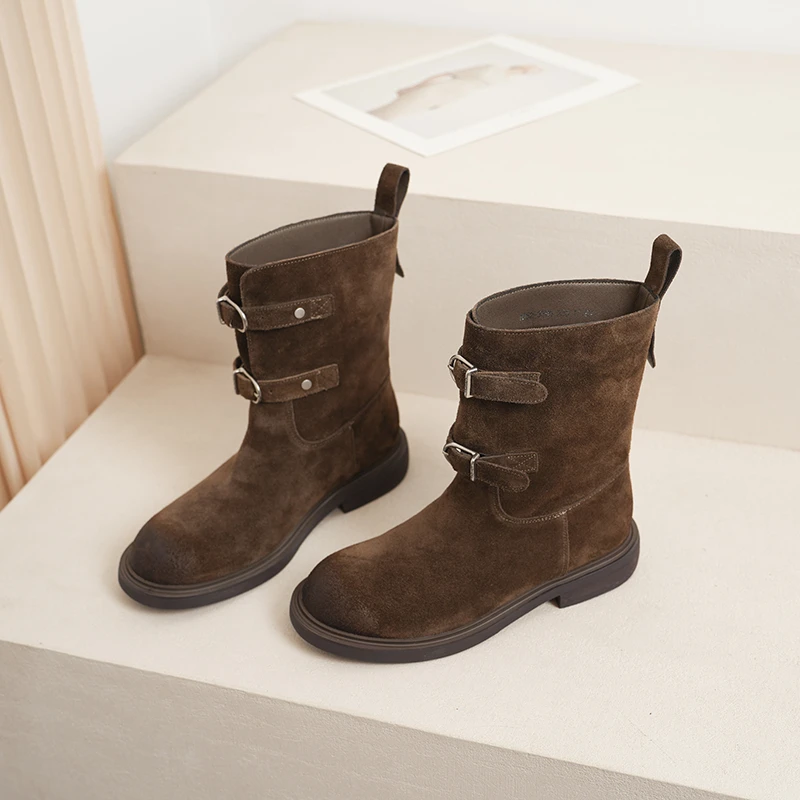 牛皮版~复古擦色西部今年牛仔显瘦短靴女美拉德明星同款鞋女款