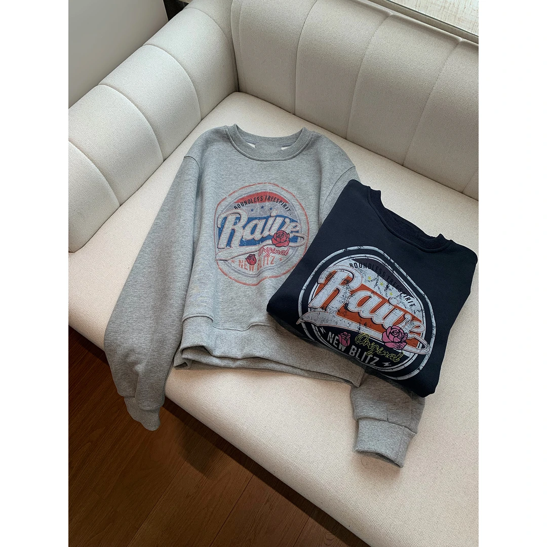 “印象卫衣”薄绒圆领简约短款印花长袖欧韩货