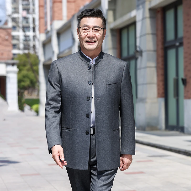 婚礼结婚中山服立领中山装套装老人男士喜公公中国风中式改良服装