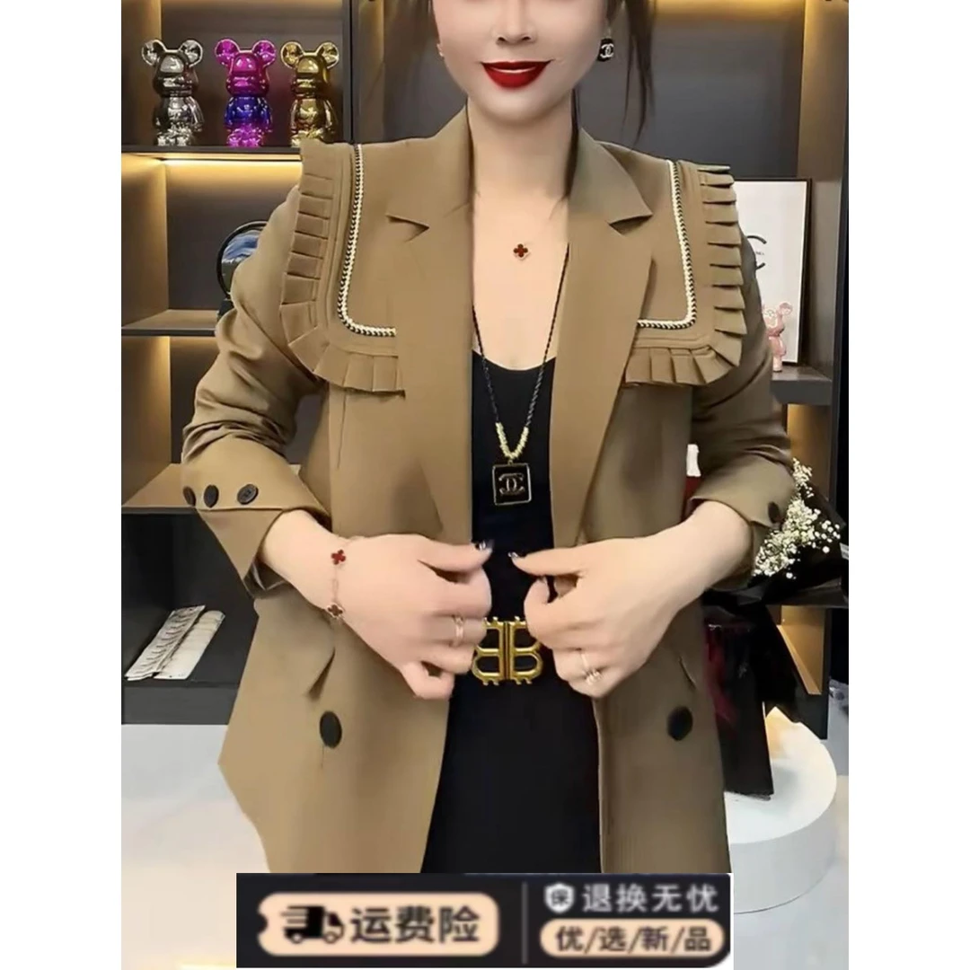 2024早春时尚韩版西装外套女新款气质显瘦设计感木耳边休闲西服潮