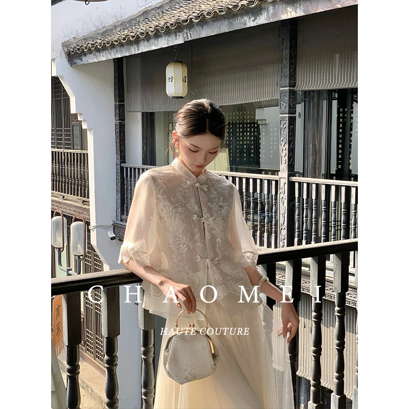 冯（CHAOMEI【忆江南】新中式100桑蚕丝花边装饰外套TG025128