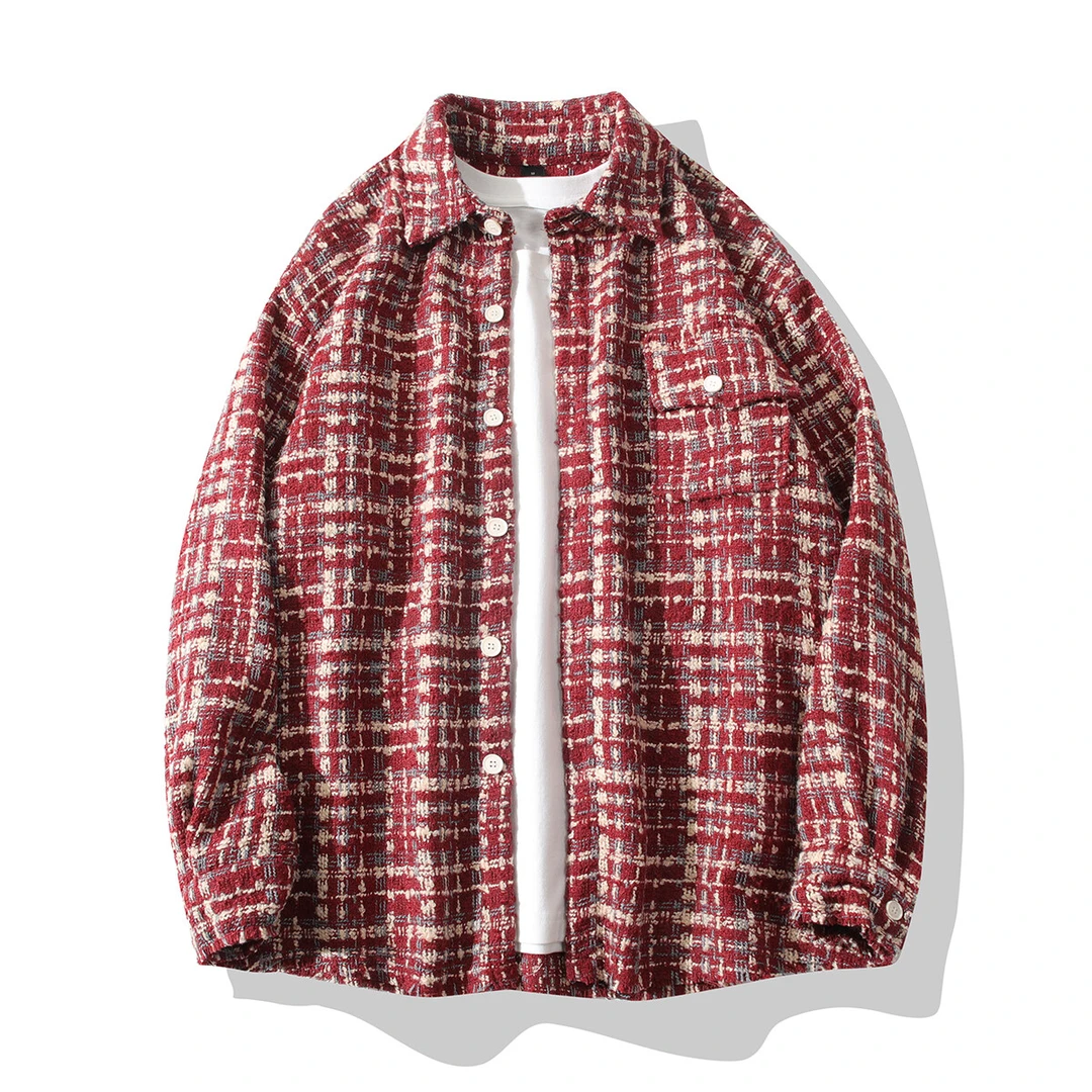 复古时尚潮流长袖衬衣春秋宽松情侣夹克外套港风百搭休闲格子衬衫