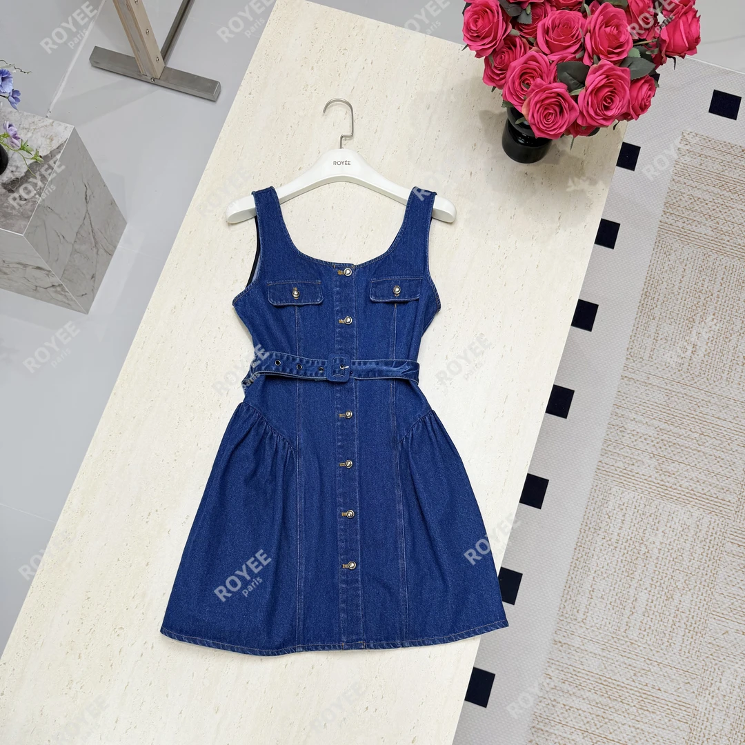 【甜酷牛仔】法式收腰修身气质减龄牛仔吊带韩版连衣裙RY1004