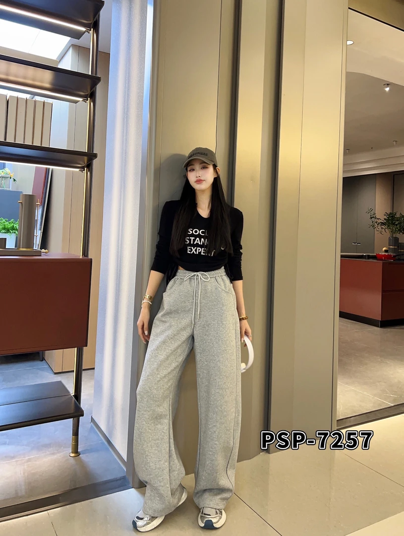 新款大码女装彩色休闲卫裤宽松时尚舒适百春秋搭弯刀裤抽绳#7257