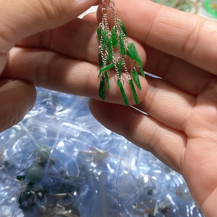 翡翠银S925镶嵌耳饰40号