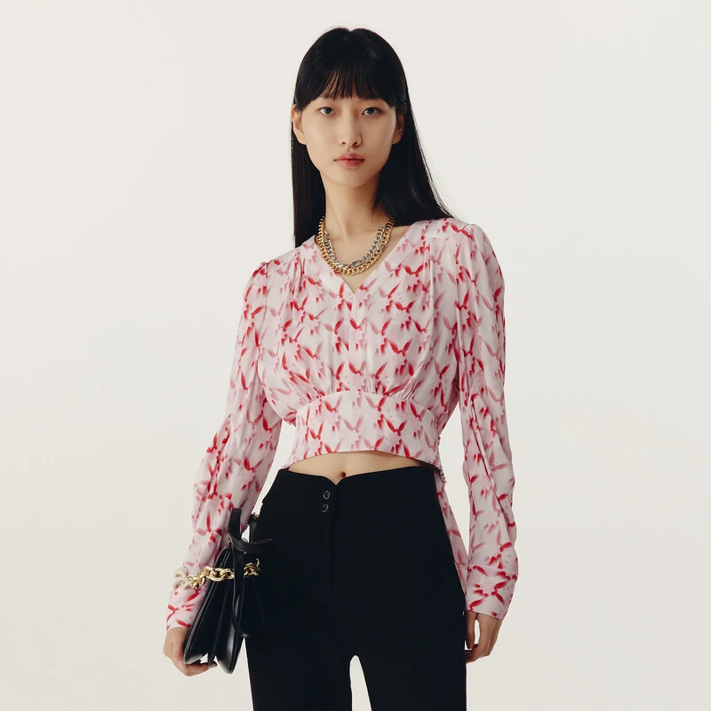 HPLY荷比俪春季新款女度假风荷花印花上衣HMD12610207