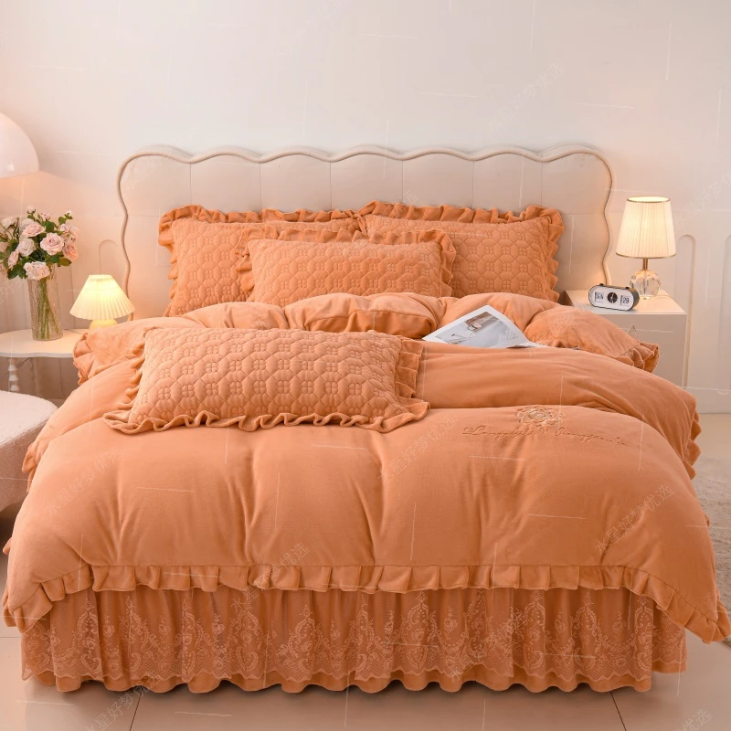 【水星优选】2025新款240克高克重牛奶绒韩版刺绣花牛奶绒夹棉床