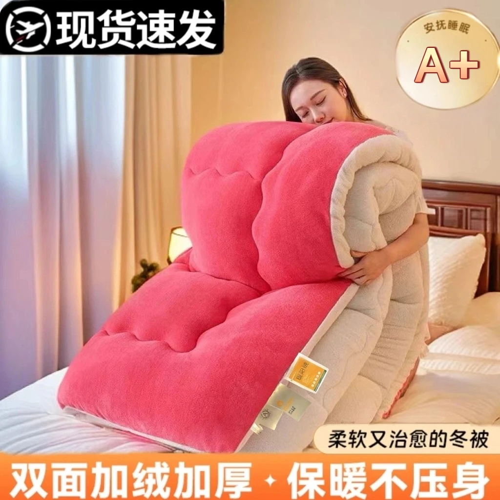【爆款正品】牛奶绒羊羔绒被子冬天加厚双面绒棉被款冬被保暖加绒
