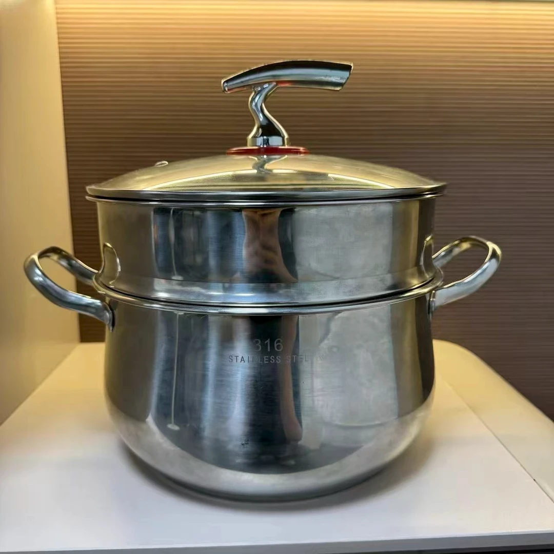 【24CM双层飞鸟】不锈钢蒸汤锅电磁炉燃气灶上蒸下煮加大容量锅具xw