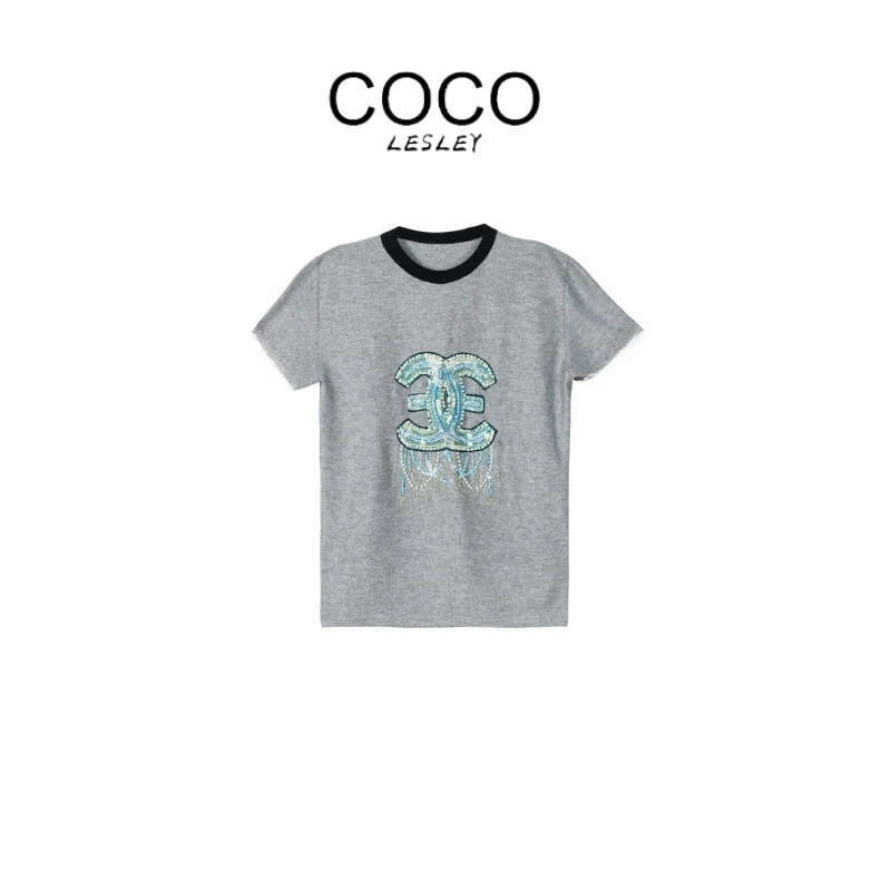 【宠粉专属】重工轻奢烫钻手工女士毛衣中长款夏款短袖圆领夏季