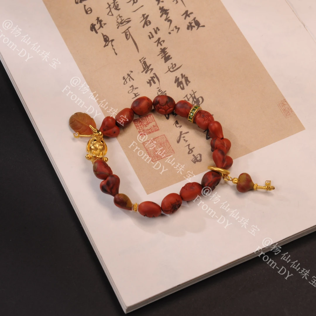 【杨仙仙珠宝】18K厚金镶嵌南红多宝手串-A3949