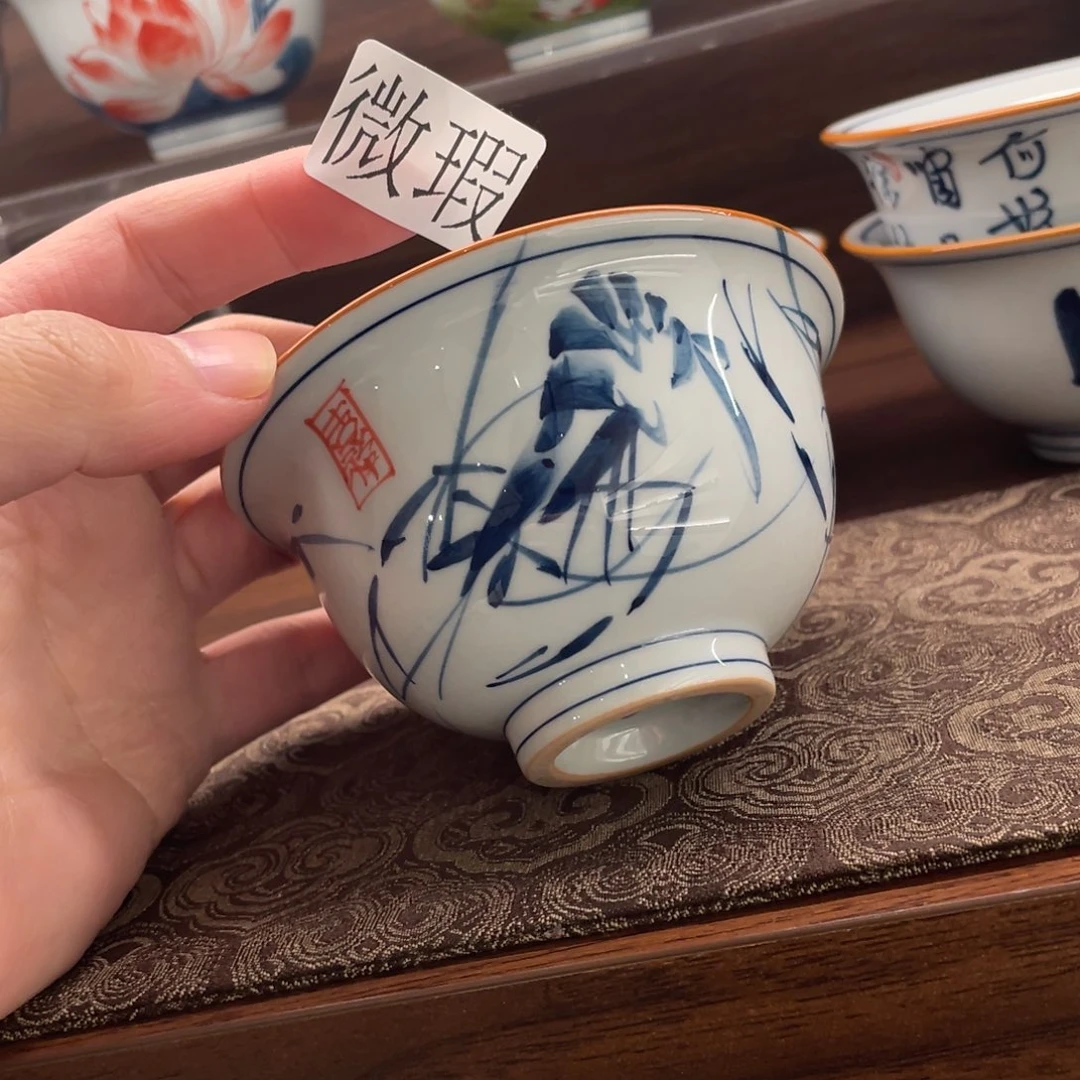 釉下手绘茶具微瑕