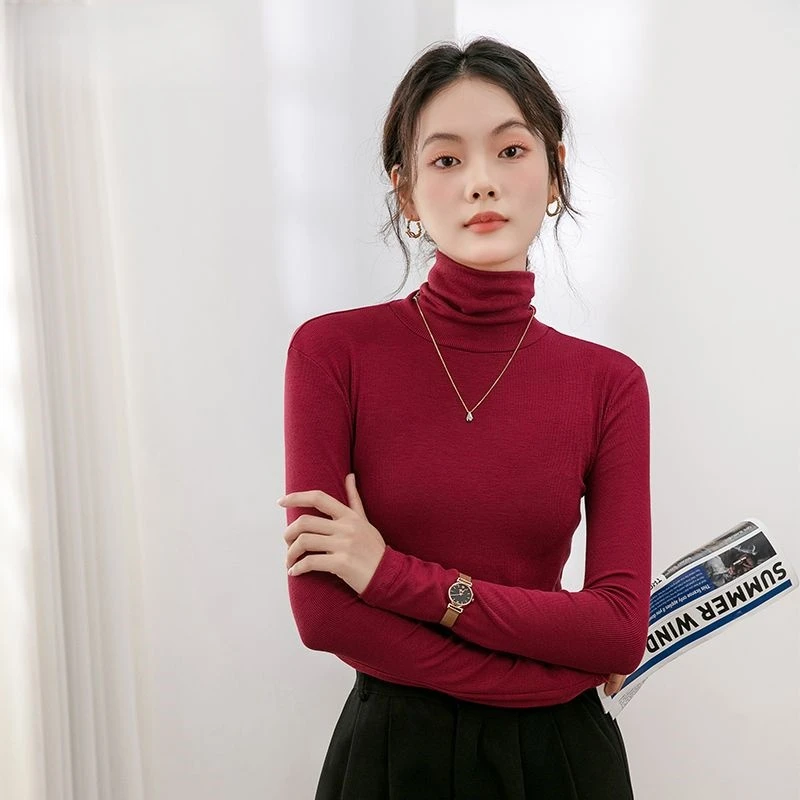 堆堆领打底衫女长袖秋冬新款基础款修身显瘦内搭上衣紧身百搭t恤