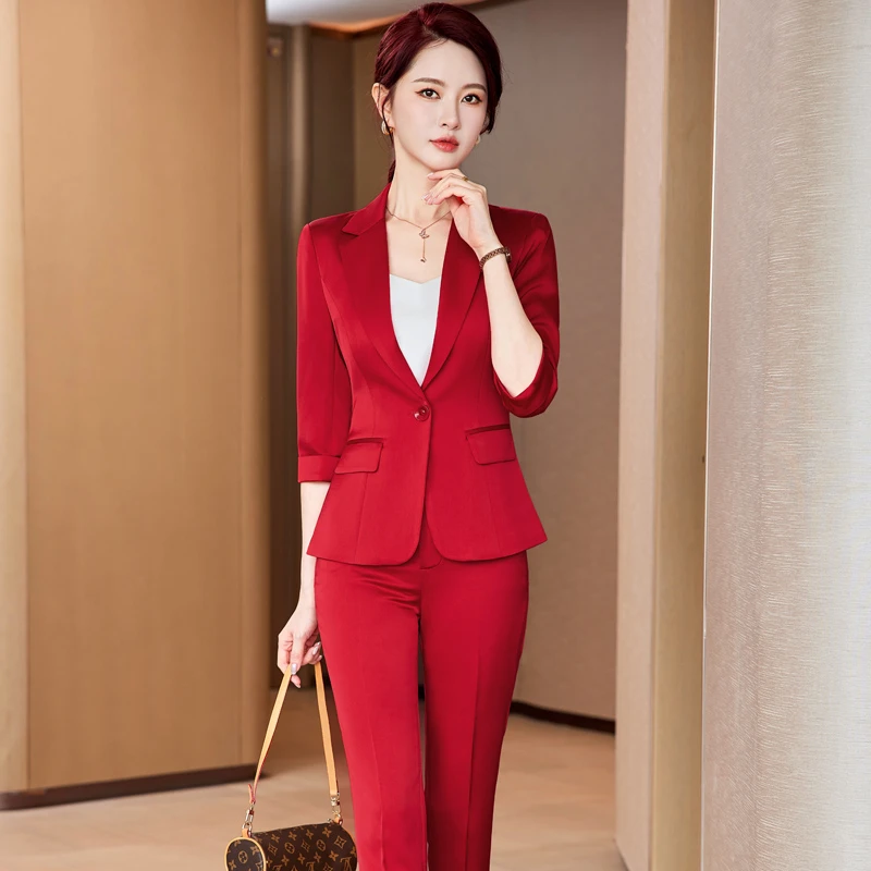 红色西装外套女2025夏季新款气质职业正装主持播音员高级感工作服