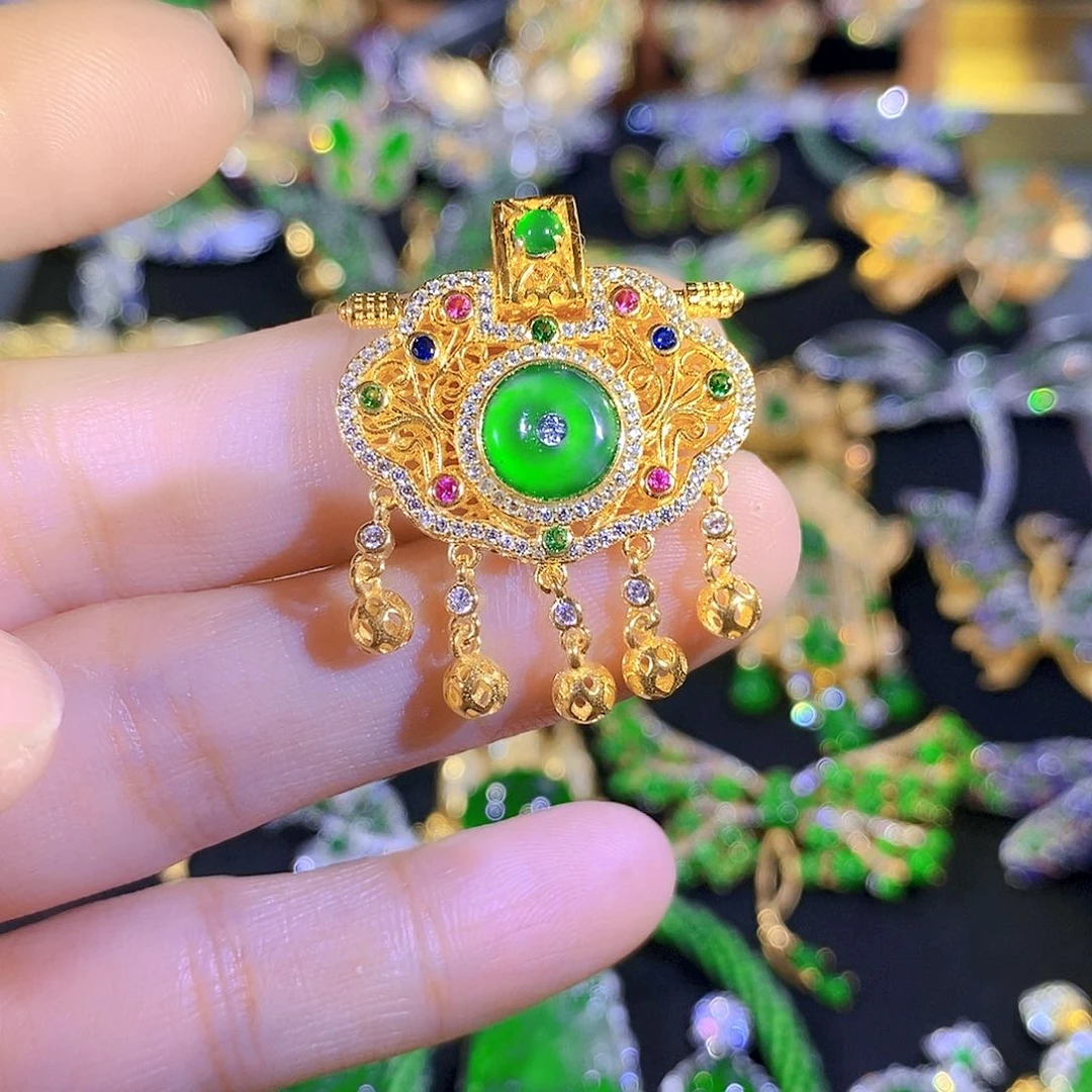 吊坠(不含链)银S925镶嵌翡翠