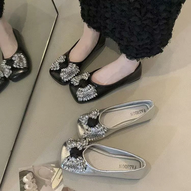 【llsl】法式玛丽珍鞋女新款蝴蝶结仙女风浅口单鞋软底通勤小皮鞋潮