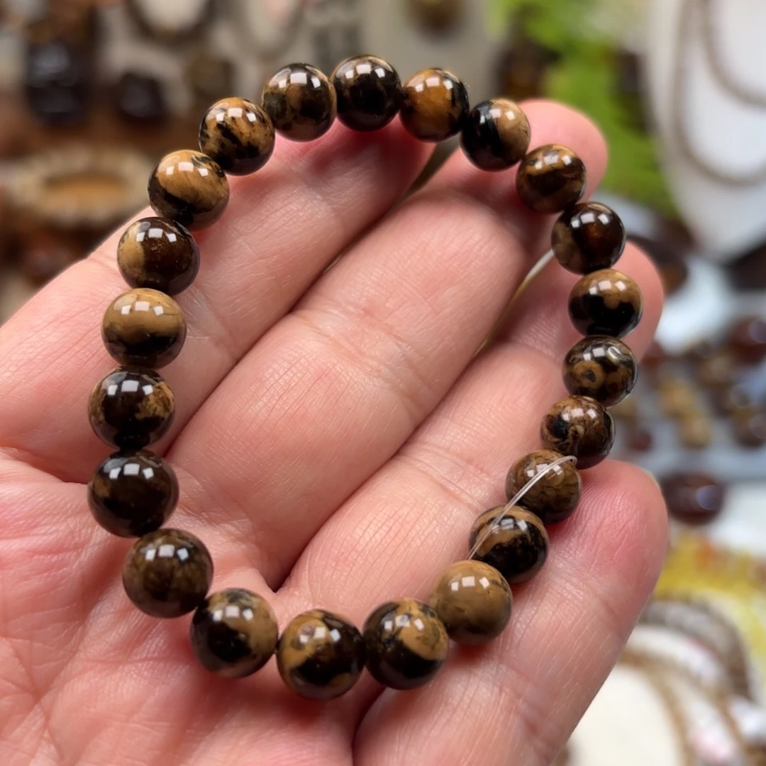 琥珀未镶嵌手链黑黄根珀妖花卡8