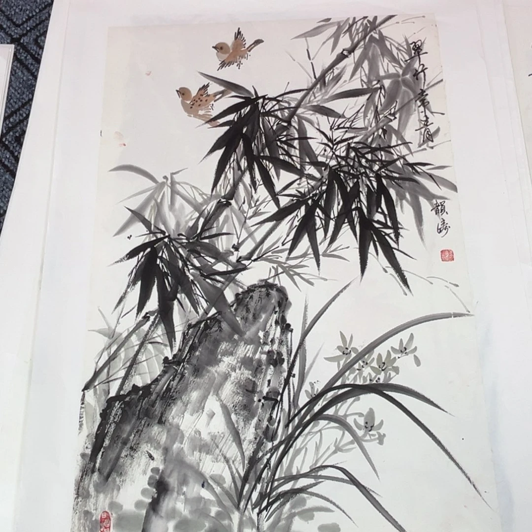 国画四尺三开花鸟作品