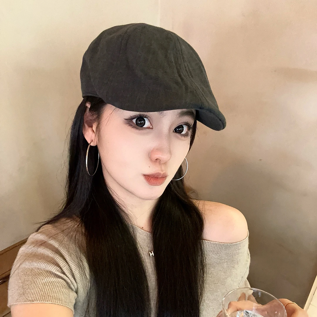 仿亚麻前进帽 鸭嘴帽 男女生复古英伦风鸭舌帽 时尚透气轻薄款夏