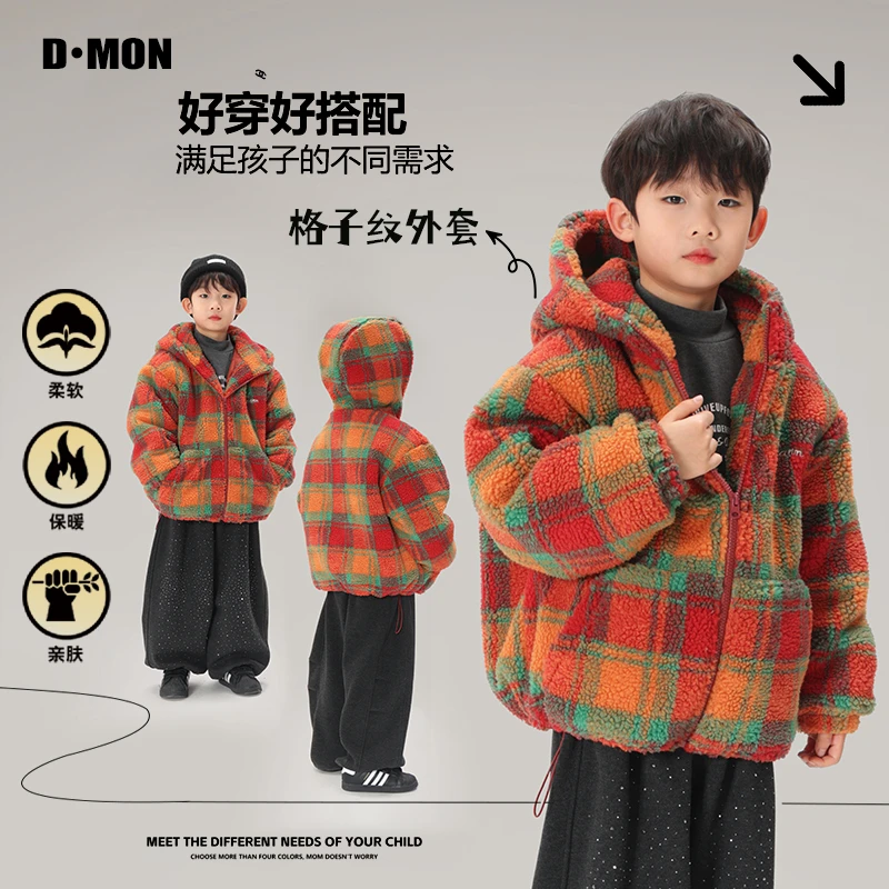 拳妈【红日】连帽拉链冬季夹棉加厚外套可爱风男女童装休闲A571201