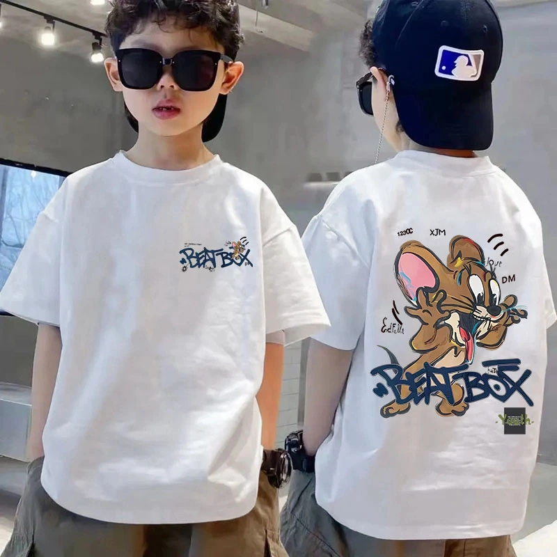 100%纯棉t恤中大童2025夏季短袖卡通T恤百搭帅气潮流新款儿童上衣