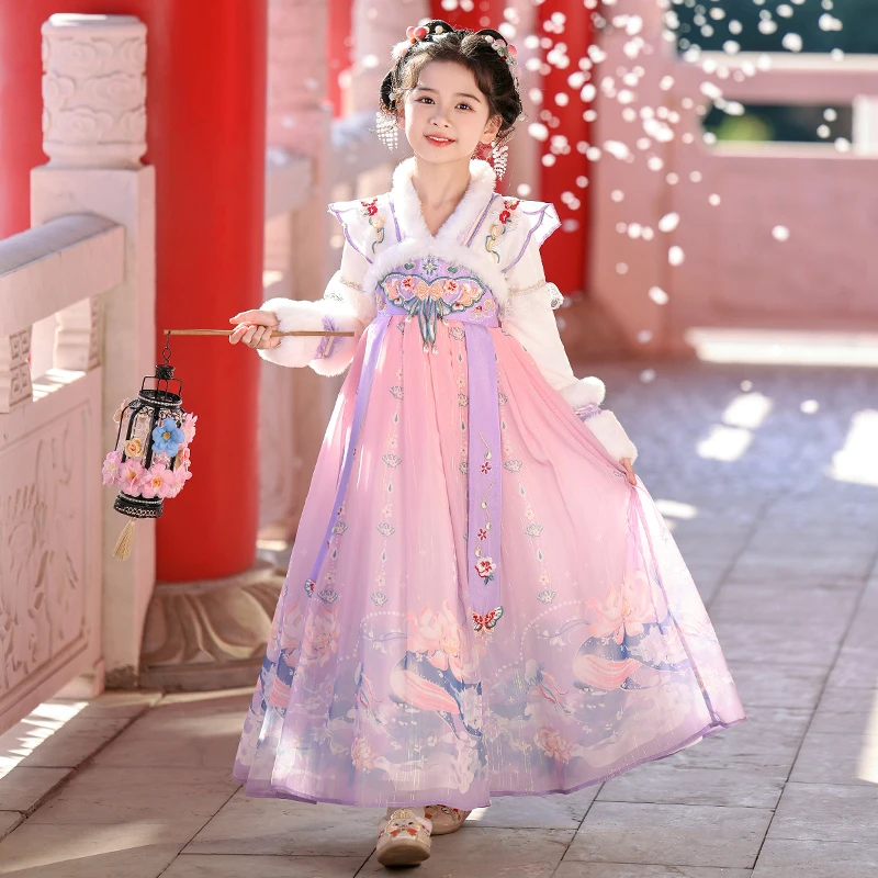 汉服女童2025新款冬季超仙古装裙子儿童中国风连衣裙小女孩唐装裙