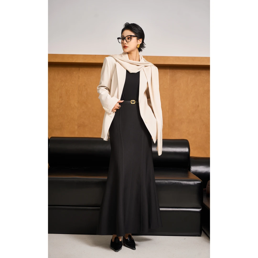 【霜华裙】25春挺阔修饰腿型轻奢气质半身长鱼尾西装裙高腰提臀半裙