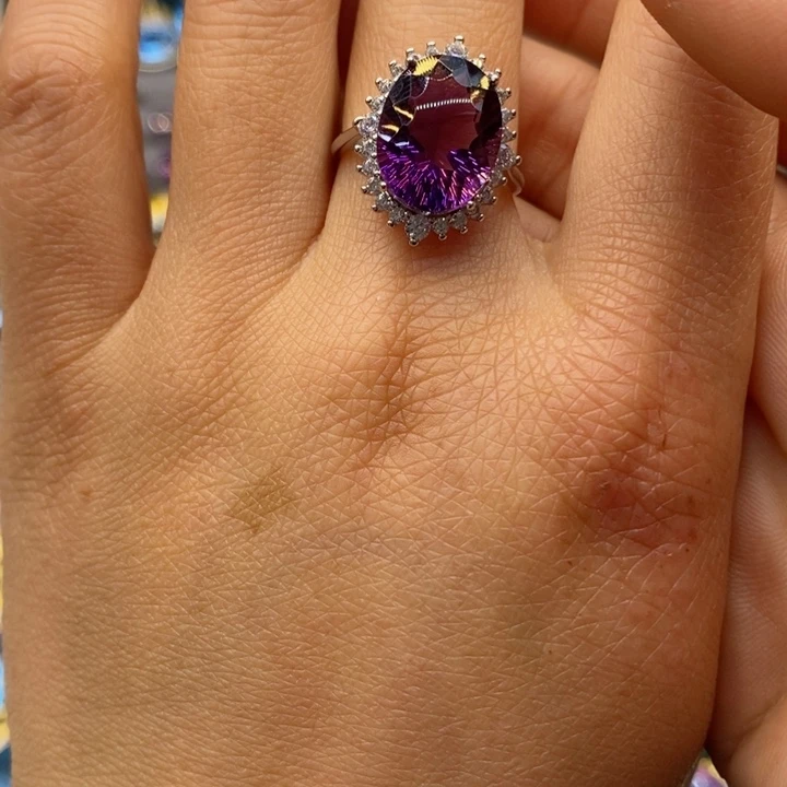 水晶戒指银S925镶嵌天然水晶戒指