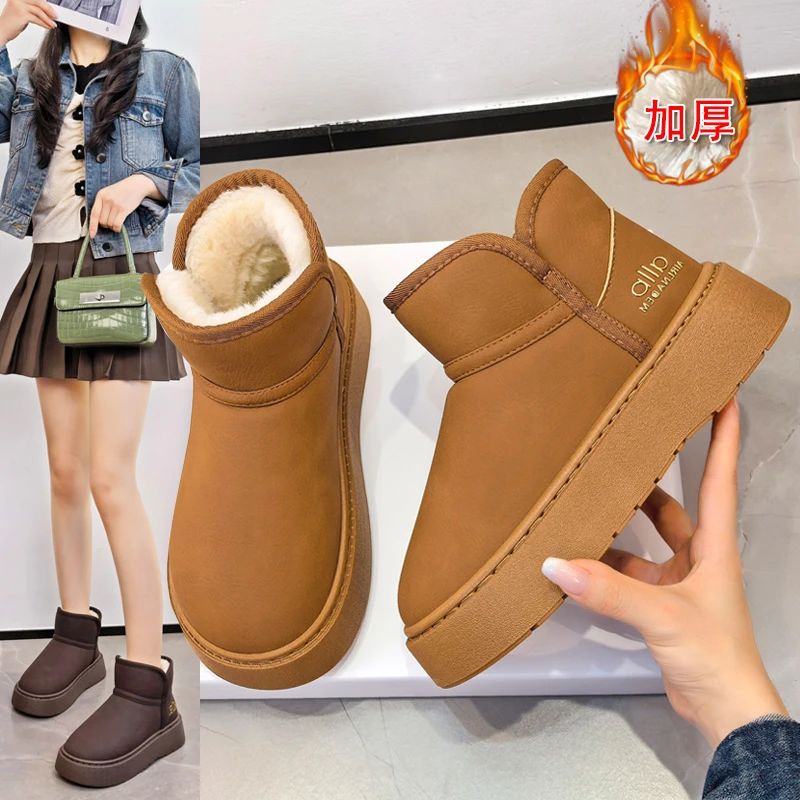 加绒加厚雪地靴2025冬季新款鞋子时尚防水外穿平底保暖短靴棉鞋秋