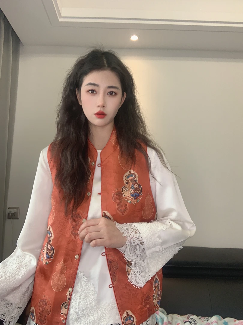 九月   橙色葫芦   新款重工缎面提花提花马甲