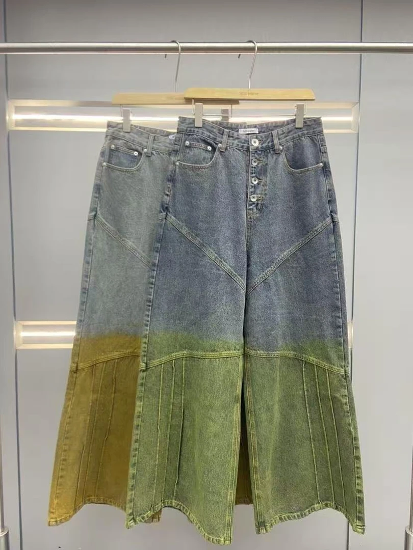 INTERLINKED 【青仓】小众设计拼色牛仔裤阔腿裤撞色长裤AM-0428