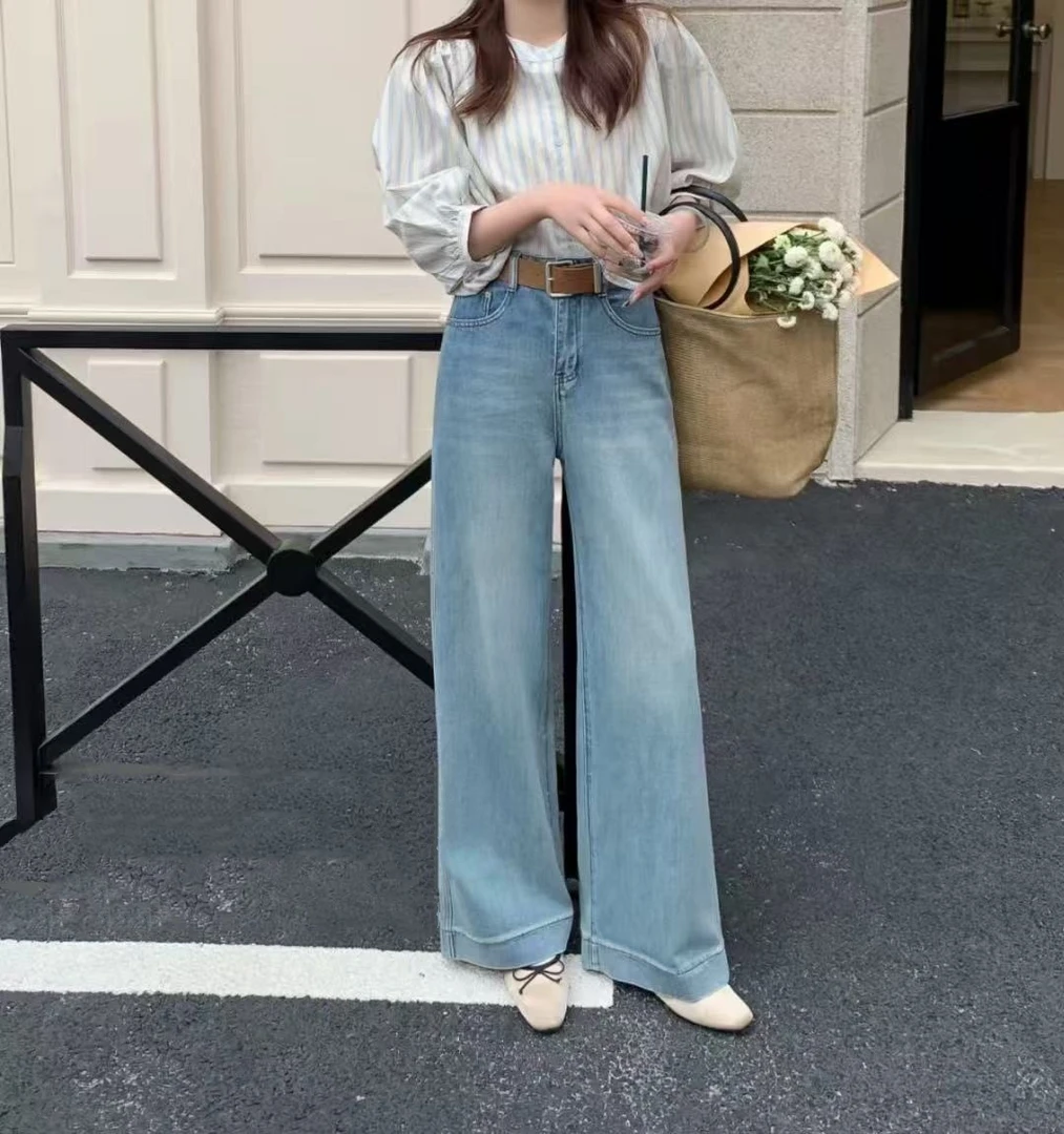 QianRH-9858春季新款休闲时尚百搭显瘦直筒高腰牛仔裤