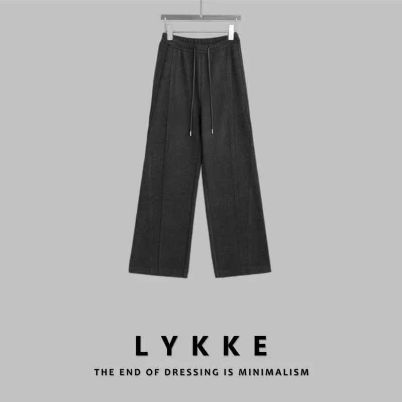 LYKKE 25新款重磅肌理感侧边线抽绳显瘦窄版直筒休闲裤-E588