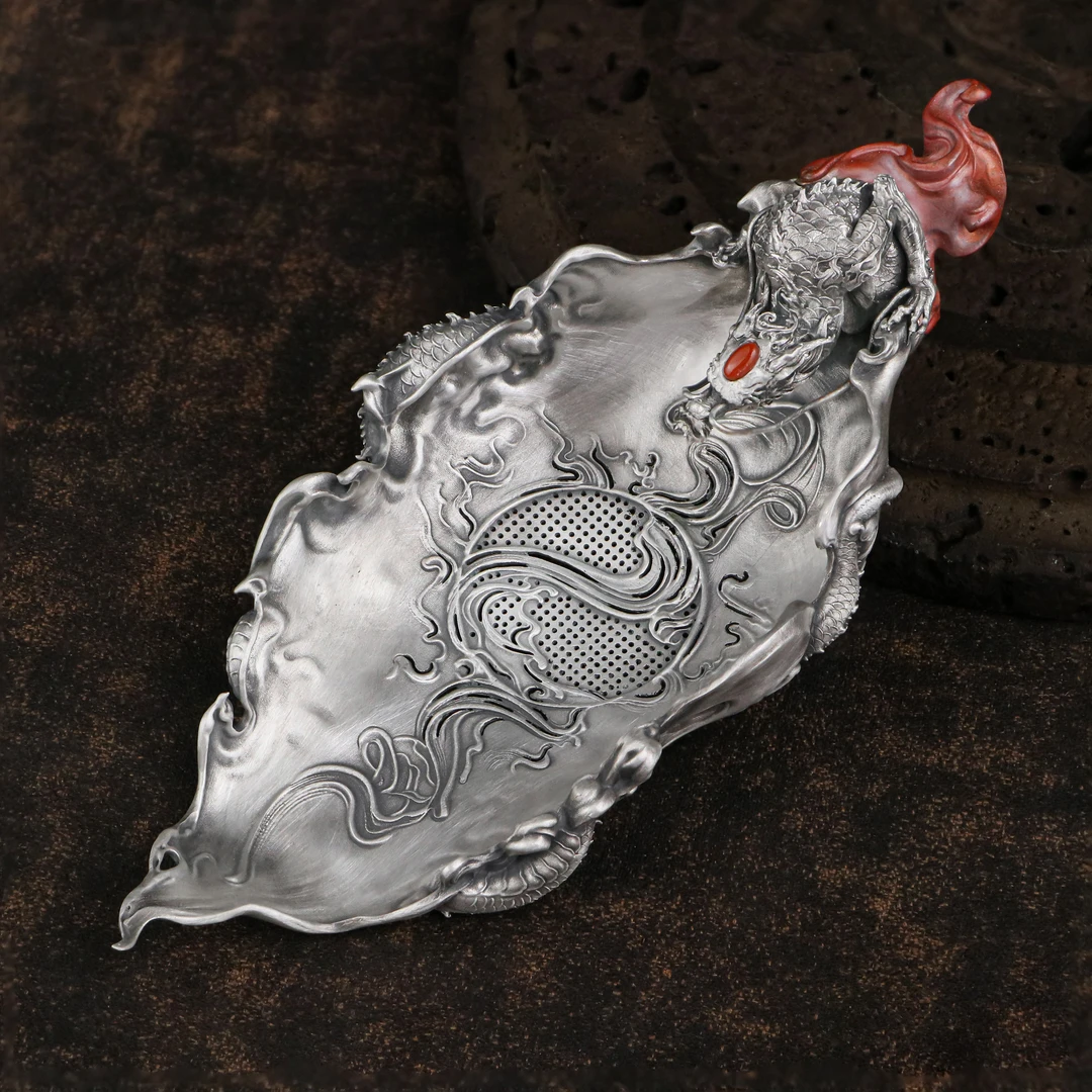 境秋巨龙茶漏足银999手工复古个性过滤茶漏茶道