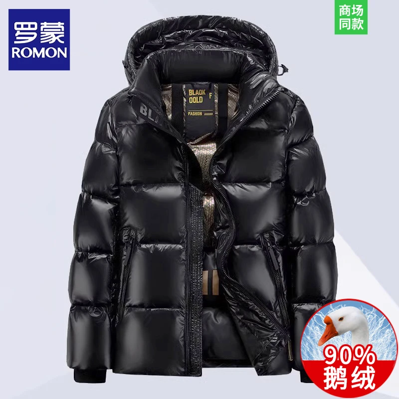 罗蒙黑金鹅绒服男士羽绒服女款冬季加厚保暖短款情侣外套2025新款