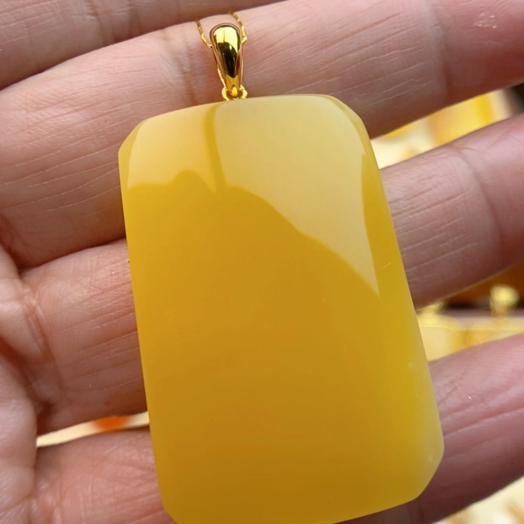 琥珀颈饰银S925镀金镶嵌