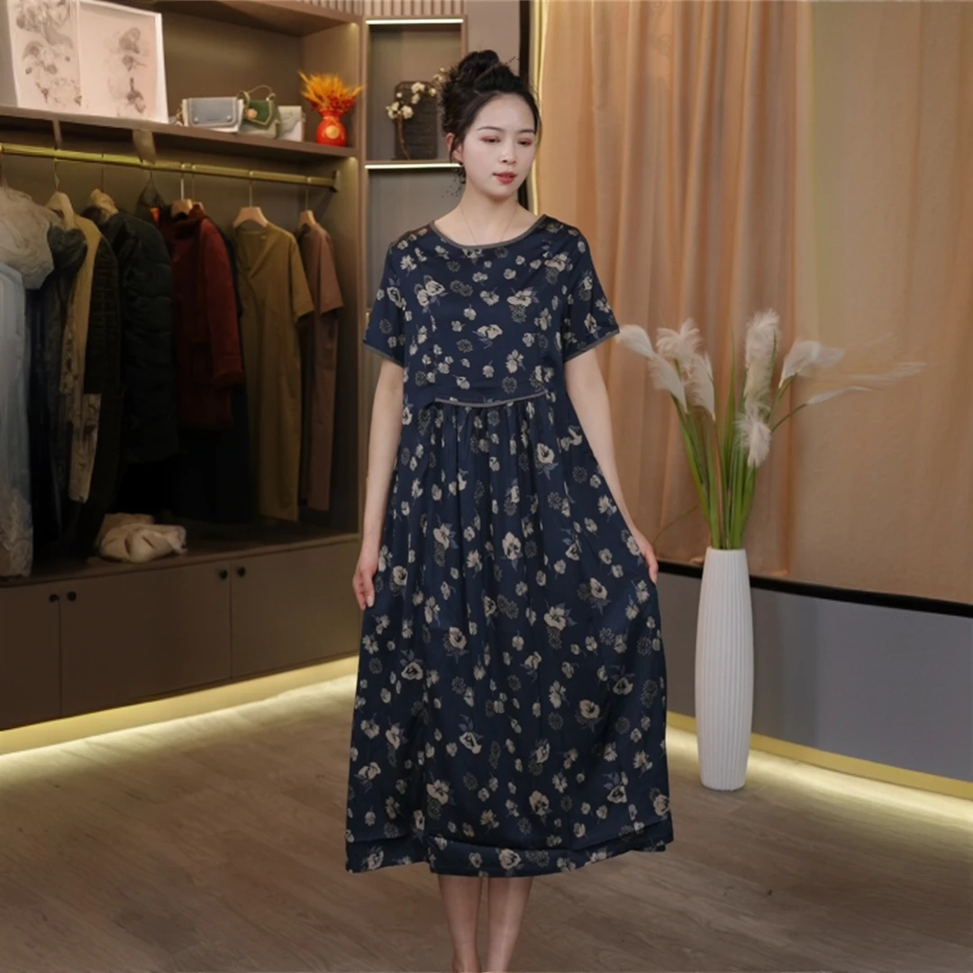 夏季夏季透气显瘦休闲时尚连衣裙法式宽松大码碎花印花连衣裙512