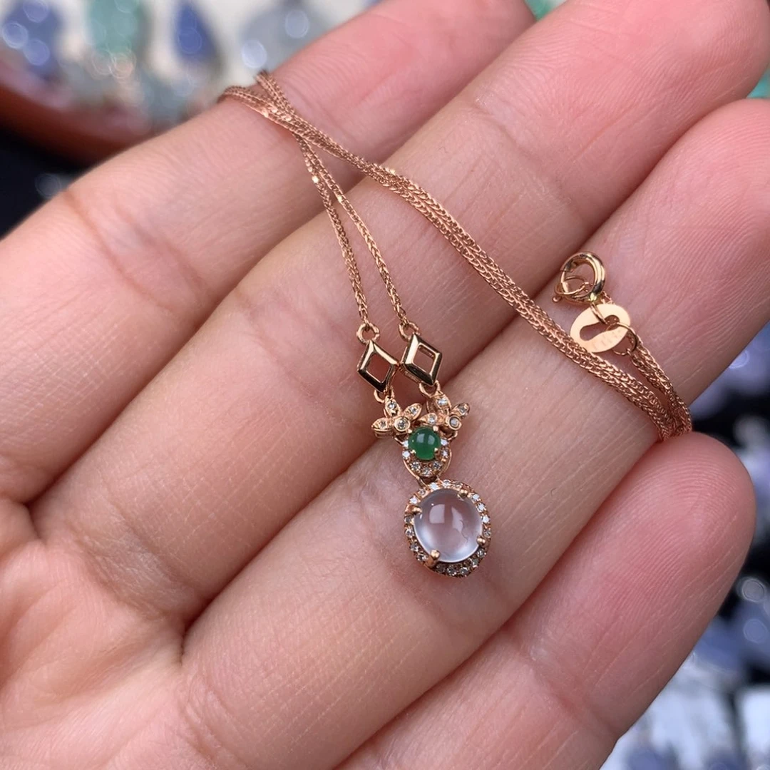 翡翠套链18K金镶嵌蛋面锁骨链