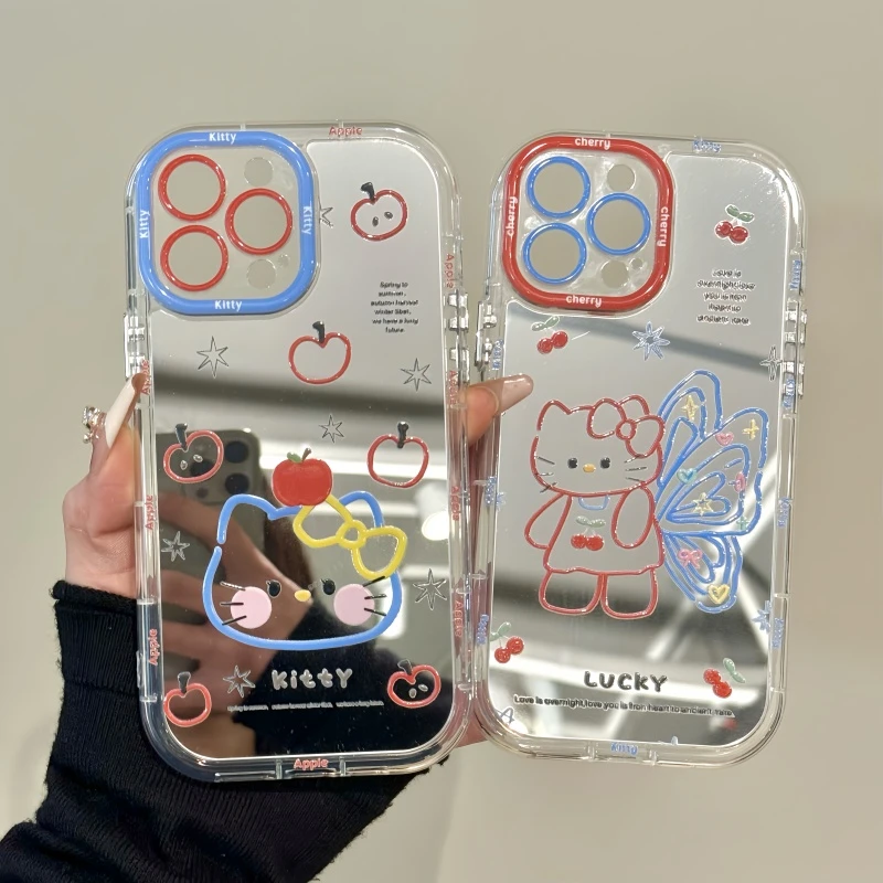 适用苹果15镜面iPhone16promax手机壳华为mate70蝴蝶翅膀KT猫14女