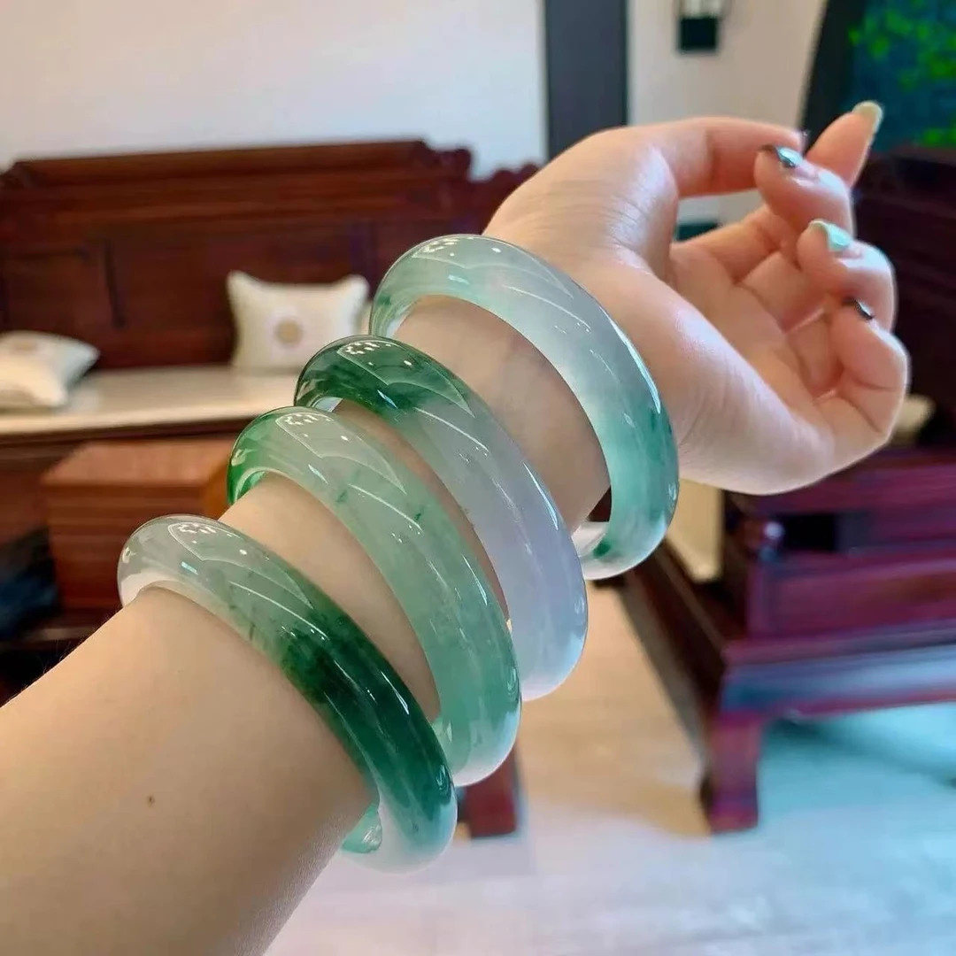 高冰飘花满色半山水吊坠手镯